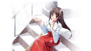 Preview wallpaper anime, girl, kimono, snow, broom