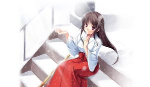 Preview wallpaper anime, girl, kimono, snow, broom