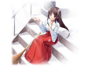 Preview wallpaper anime, girl, kimono, snow, broom