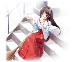 Preview wallpaper anime, girl, kimono, snow, broom