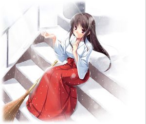 Preview wallpaper anime, girl, kimono, snow, broom