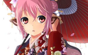 Preview wallpaper anime, girl, kimono, umbrella, surprise