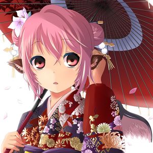 Preview wallpaper anime, girl, kimono, umbrella, surprise