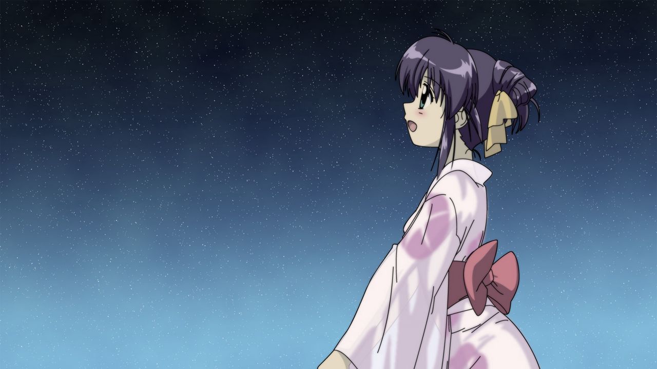 Wallpaper anime, girl, kimono, belt, bow, night