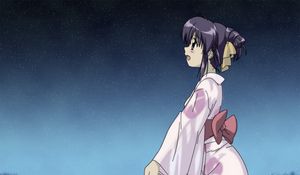 Preview wallpaper anime, girl, kimono, belt, bow, night