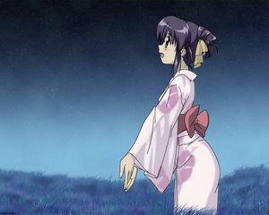 Preview wallpaper anime, girl, kimono, belt, bow, night