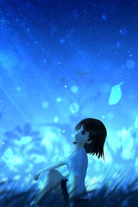 Preview wallpaper anime, girl, leaves, wind