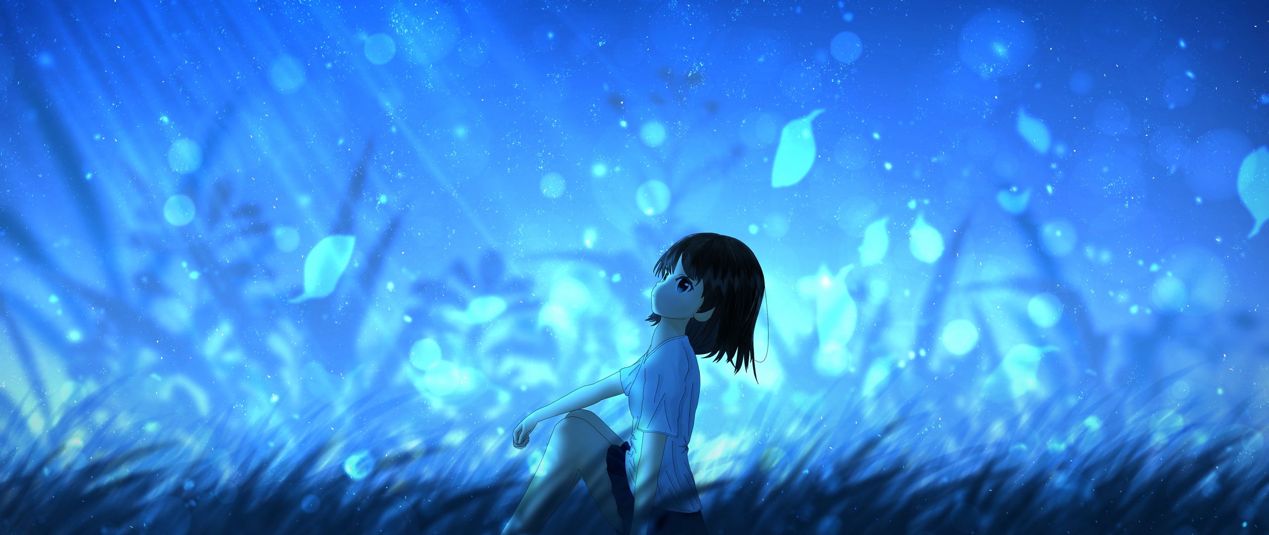 Download Wallpaper 2560x1080 Anime Girl Leaves Wind Dual Wide 1080p Hd Background