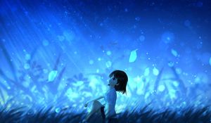 Preview wallpaper anime, girl, leaves, wind