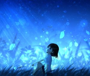 Preview wallpaper anime, girl, leaves, wind