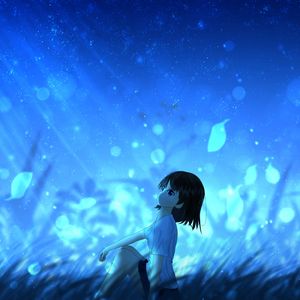 Preview wallpaper anime, girl, leaves, wind