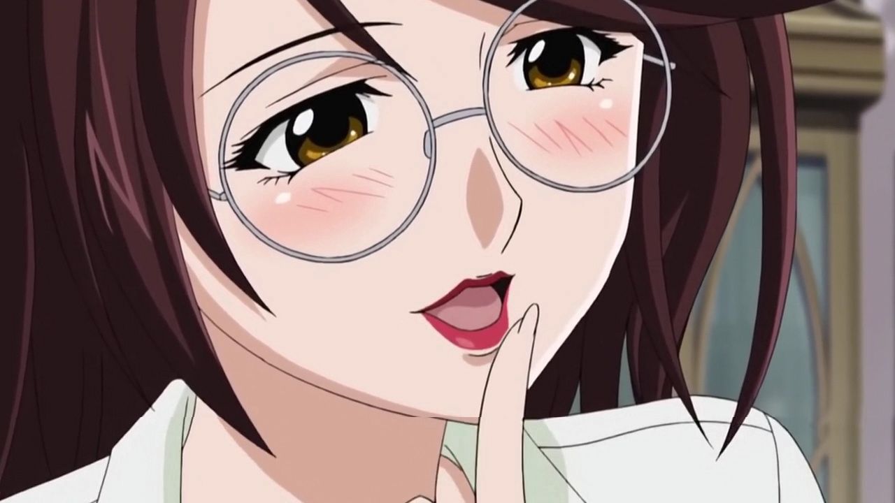 Wallpaper anime, girl, lips, red, glasses, finger
