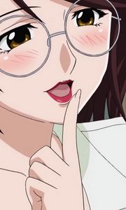 Preview wallpaper anime, girl, lips, red, glasses, finger