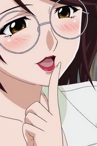 Preview wallpaper anime, girl, lips, red, glasses, finger