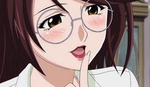 Preview wallpaper anime, girl, lips, red, glasses, finger