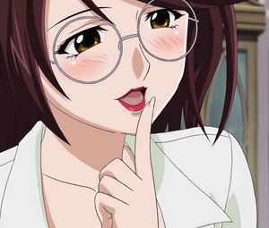 Preview wallpaper anime, girl, lips, red, glasses, finger