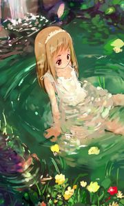 Preview wallpaper anime, girl, nature, water, sadness