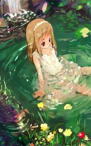 Preview wallpaper anime, girl, nature, water, sadness