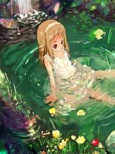 Preview wallpaper anime, girl, nature, water, sadness