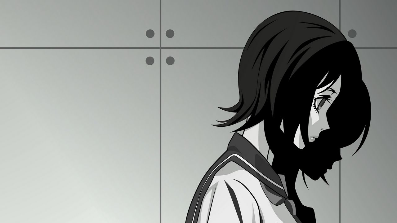 Wallpaper anime, girl, sadness, shadow, wall