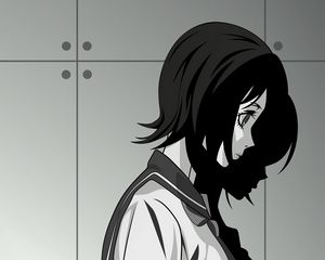 Preview wallpaper anime, girl, sadness, shadow, wall