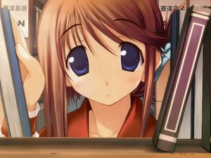 Preview wallpaper anime, girl, shelf, books, study