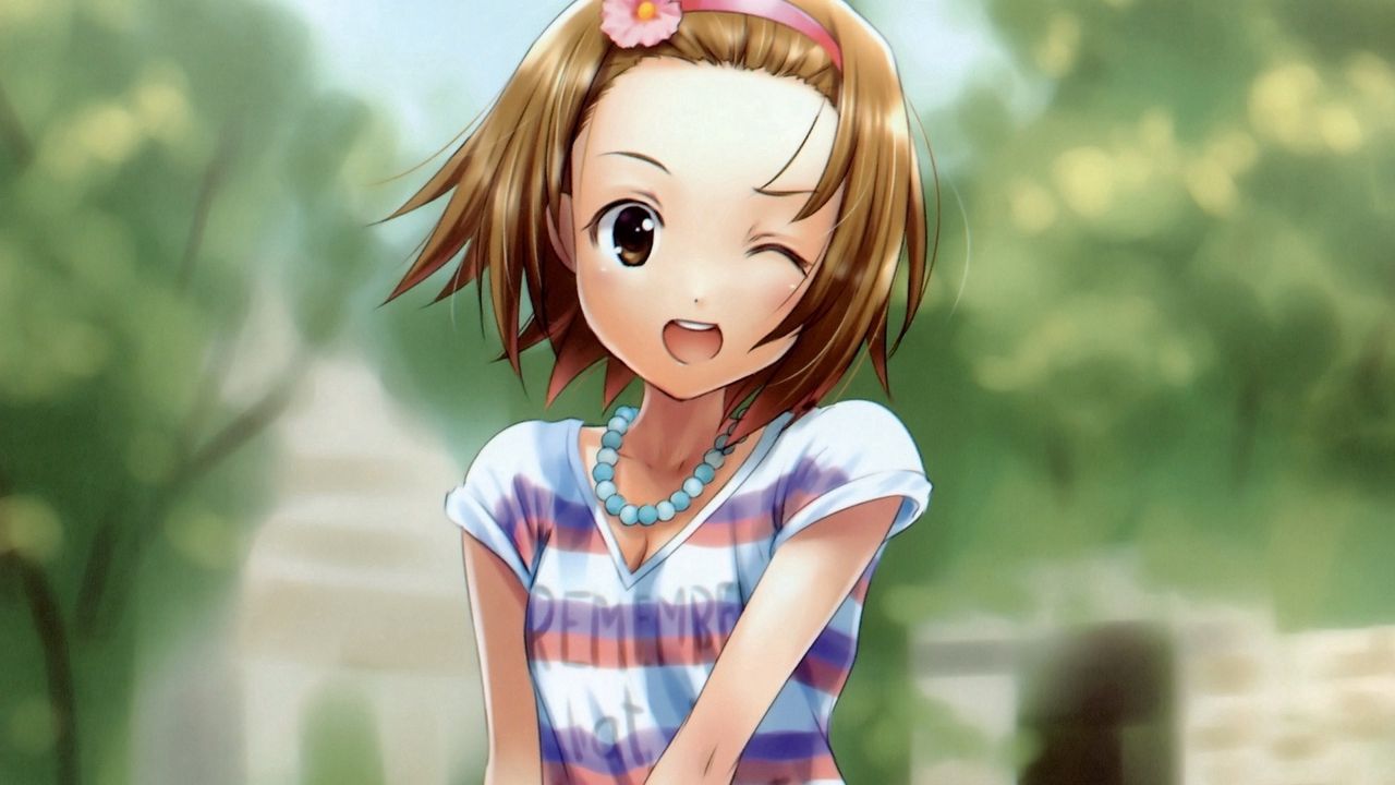 Wallpaper anime, girl, shirt, necklace, smiling