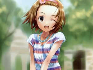 Preview wallpaper anime, girl, shirt, necklace, smiling