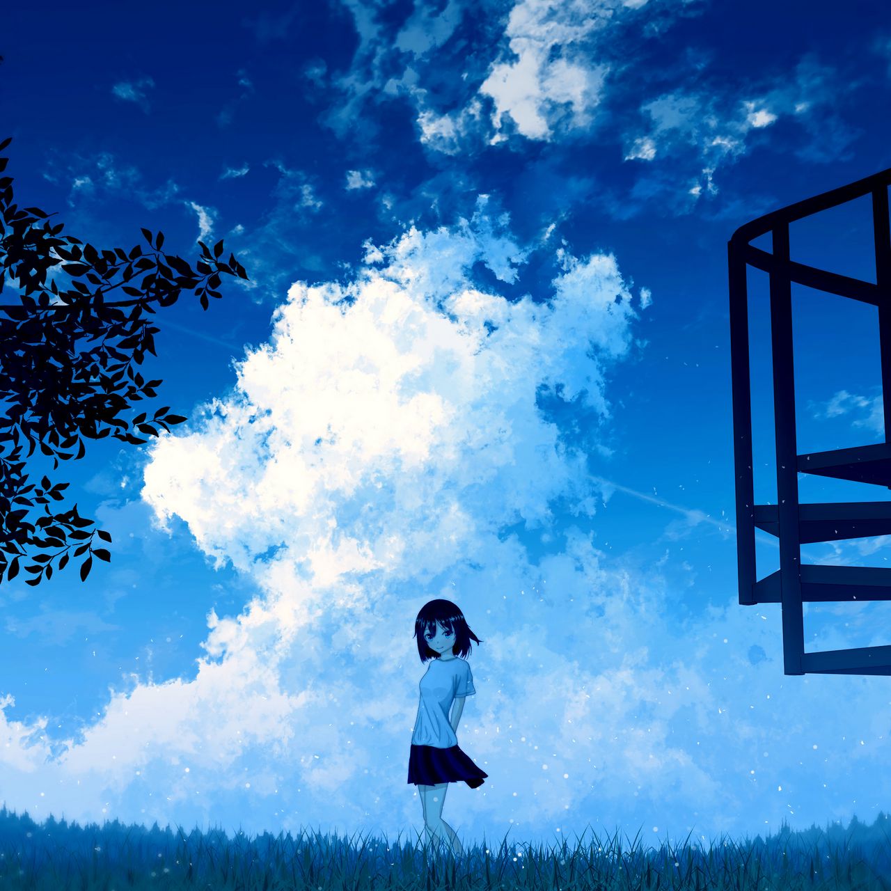 Download wallpaper 1280x1280 anime, girl, sky, clouds ipad, ipad 2 ...