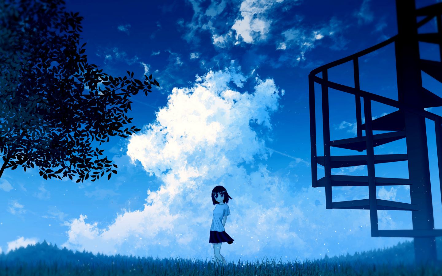Download wallpaper 1440x900 anime, girl, sky, clouds widescreen 16:10 hd  background