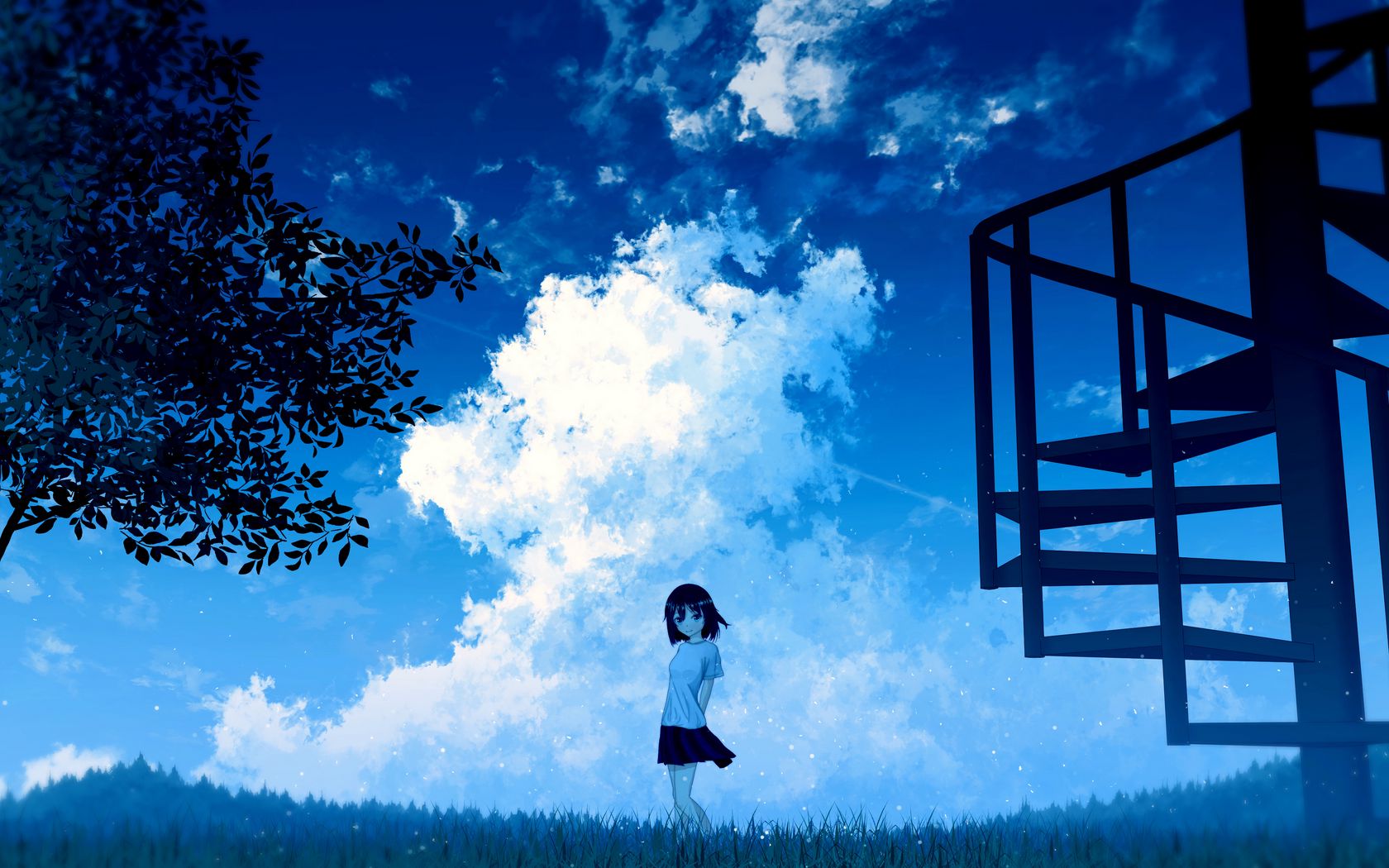 Download Wallpaper 1680x1050 Anime Girl Sky Clouds Widescreen 16 10 Hd Background