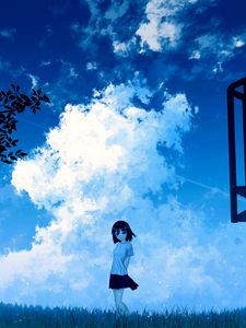 Preview wallpaper anime, girl, sky, clouds