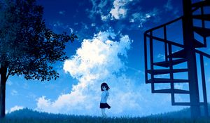 Preview wallpaper anime, girl, sky, clouds