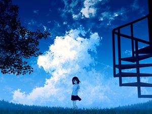 Preview wallpaper anime, girl, sky, clouds