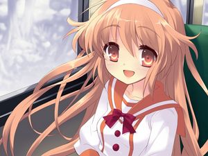 Preview wallpaper anime, girl, smile, tour, train