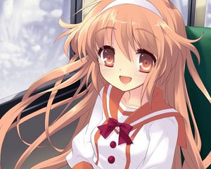 Preview wallpaper anime, girl, smile, tour, train