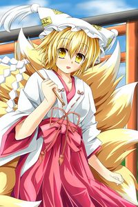 Preview wallpaper anime, girl, tail, kimono, wind