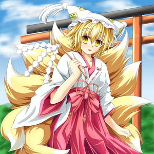 Preview wallpaper anime, girl, tail, kimono, wind