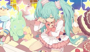 Preview wallpaper аnime, girl, tears, toys, sadness, room, bed