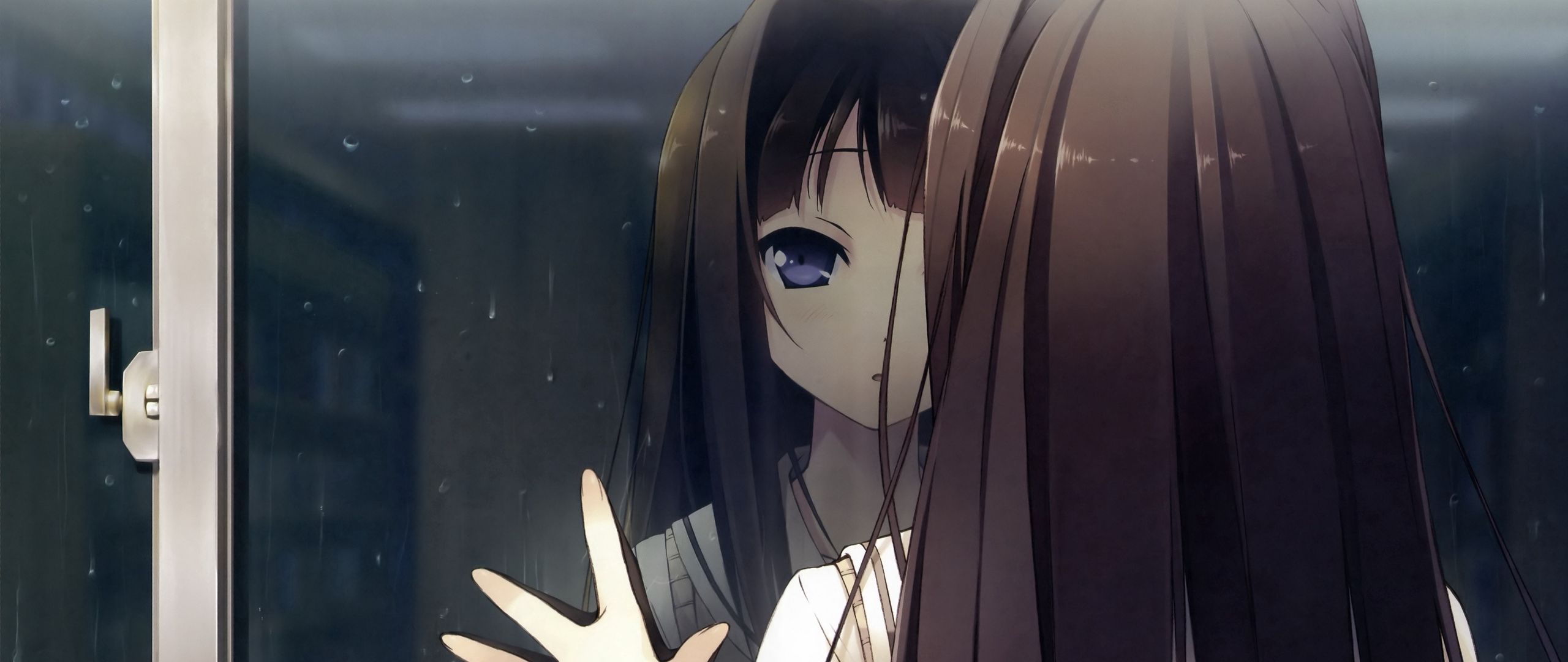 Download Wallpaper 2560x1080 Anime Girl Window Reflection Drop Rain Look Dual Wide 1080p Hd Background