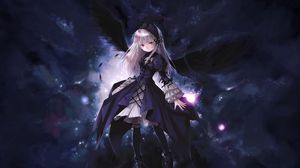 Preview wallpaper anime, girl, wings, flying, black