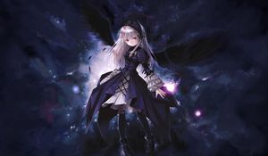Preview wallpaper anime, girl, wings, flying, black