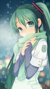 Preview wallpaper anime, girl, young, scarf, cold, warmth