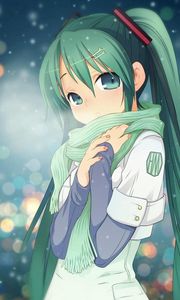 Preview wallpaper anime, girl, young, scarf, cold, warmth
