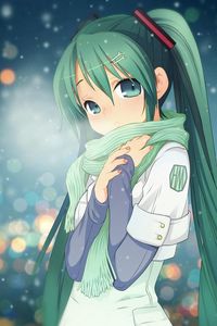 Preview wallpaper anime, girl, young, scarf, cold, warmth