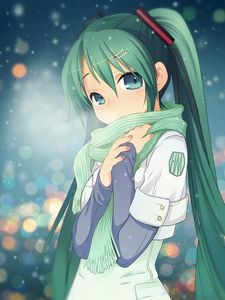 Preview wallpaper anime, girl, young, scarf, cold, warmth