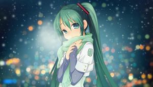 Preview wallpaper anime, girl, young, scarf, cold, warmth