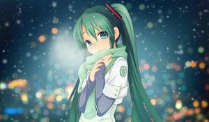 Preview wallpaper anime, girl, young, scarf, cold, warmth