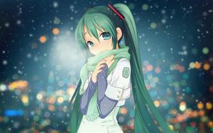 Preview wallpaper anime, girl, young, scarf, cold, warmth