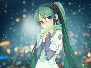 Preview wallpaper anime, girl, young, scarf, cold, warmth